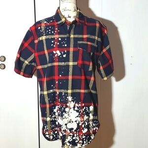 Allston- Mens Cut up distressed Paint side zippers Plaid Shirt Sz XL